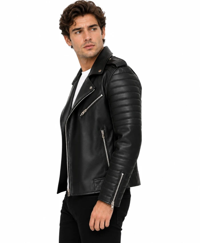 Men's Asymmetrical Black Biker Motorcycle Jackets
