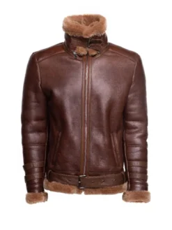 Mens B3 RAF Brown Leather Flight Bomber Jacket Fur