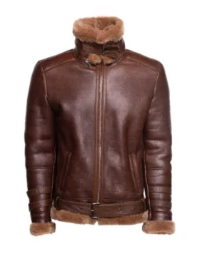 Mens B3 RAF Brown Leather Flight Bomber Jacket Fur