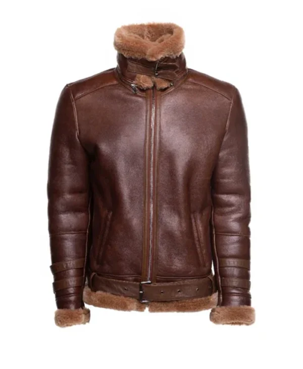 Mens B3 RAF Brown Leather Flight Bomber Jacket Fur