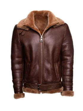 Mens B3 RAF Brown Leather Flight Bomber Jacket Main