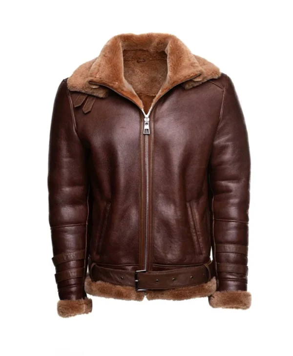 Mens B3 RAF Brown Leather Flight Bomber Jacket Main