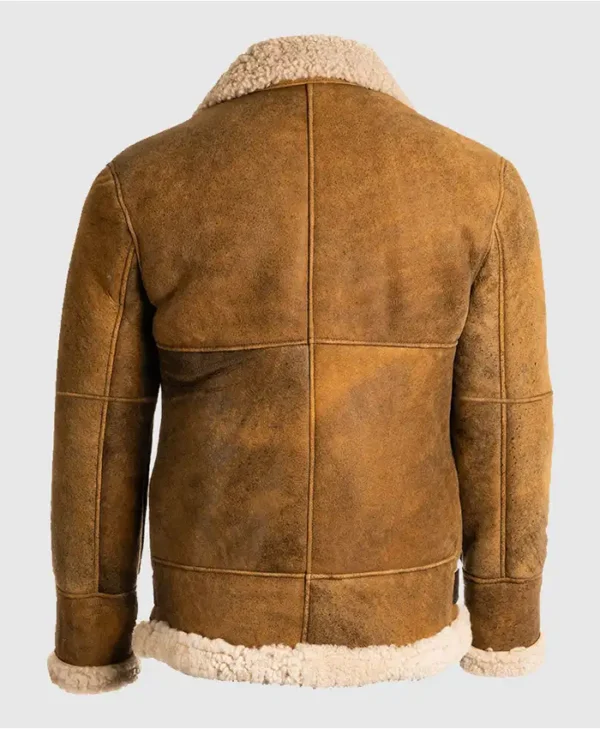 Mens B3 Tan Brown Sheepskin Jacket Back