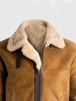 Mens B3 Tan Brown Sheepskin Jacket Collar