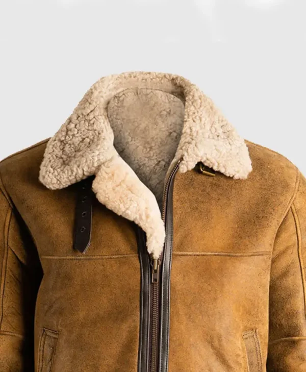 Mens B3 Tan Brown Sheepskin Jacket Collar