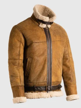Mens B3 Tan Brown Sheepskin Jacket Side