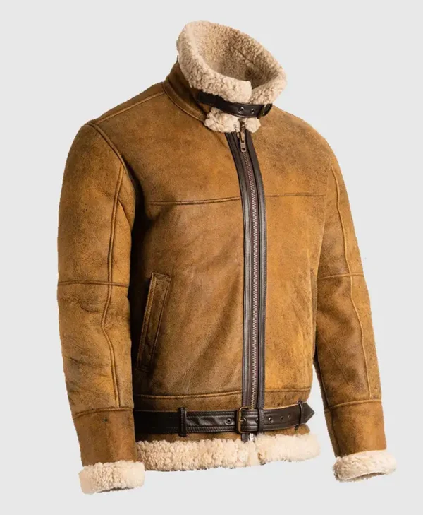 Mens B3 Tan Brown Sheepskin Jacket Side