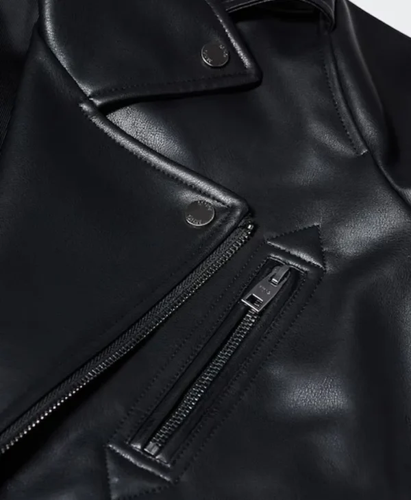 Men's Berlin Black Leather Motorcycle Jacket Buttoned