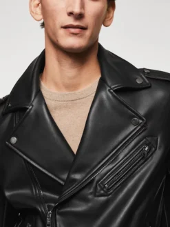 Mens Berlin Black Leather Motorcycle Jacket Collar