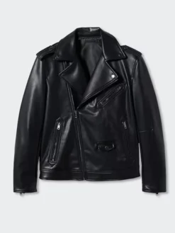 Mens Berlin Black Leather Motorcycle Jacket Front