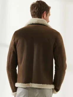 Mens Berlin Brown Bomber Shearling Jacket Back