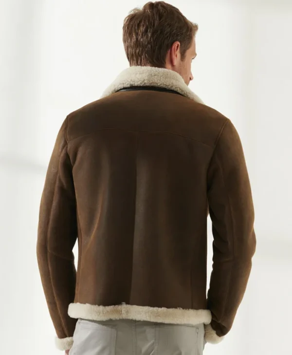 Mens Berlin Brown Bomber Shearling Jacket Back