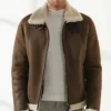 Mens Berlin Brown Bomber Shearling Jacket Closure