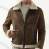 Mens Berlin Brown Bomber Shearling Jacket Main