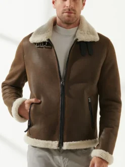 Mens Berlin Brown Bomber Shearling Jacket Main