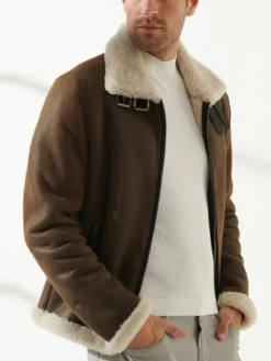 Mens Berlin Brown Bomber Shearling Jacket Pockets