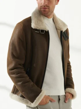 Men’s Berlin Brown Bomber Shearling Jacket Pockets