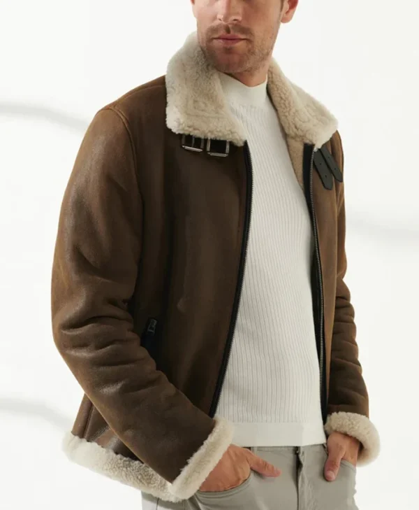 Mens Berlin Brown Bomber Shearling Jacket Pockets