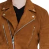 Mens Biker Brown Suede Leather Jacket Collar