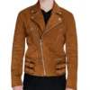 Mens Biker Brown Suede Leather Jacket Front