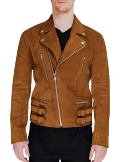 Mens Biker Brown Suede Leather Jacket Front