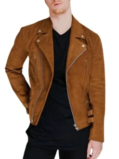 Mens Biker Brown Suede Leather Jacket Main