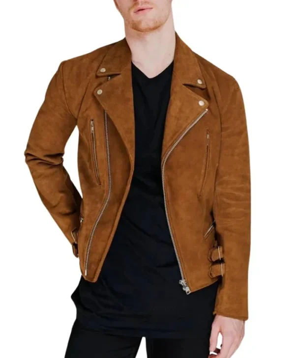 Mens Biker Brown Suede Leather Jacket Main