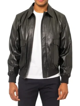 Mens Black A2 Aviator Leather Bomber Jacket