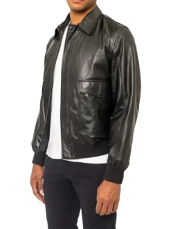 Mens Black A2 Aviator Leather Bomber Jacket Right 1