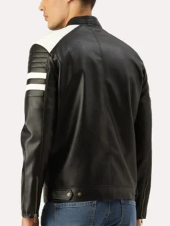 Mens Black And White Leather Jacket Mayhem Project Back