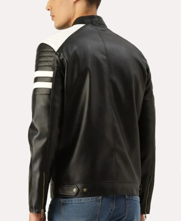 Mens Black And White Leather Jacket Mayhem Project Back