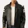 Mens Black And White Leather Jacket Mayhem Project Main