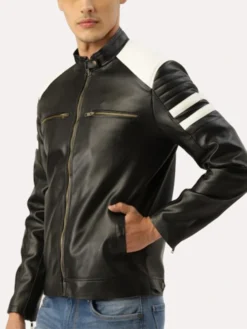 Mens Black And White Leather Jacket Mayhem Project Side