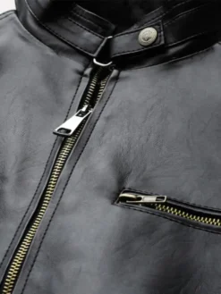 Mens Black And White Leather Jacket Mayhem Project Snap Tab