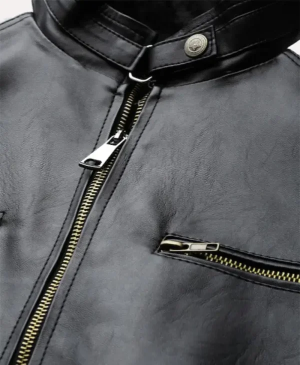 Mens Black And White Leather Jacket Mayhem Project Snap Tab