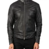 Mens Black Cafe Racer Jacket Close