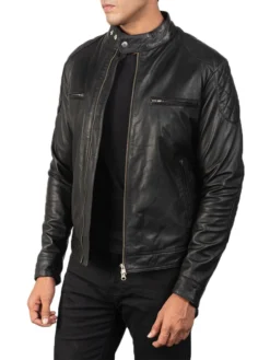 Mens Black Cafe Racer Jacket Side
