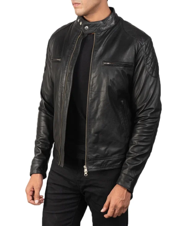 Mens Black Cafe Racer Jacket Side