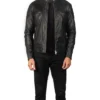 Mens Black Cafe Racer Jacket Stand Up