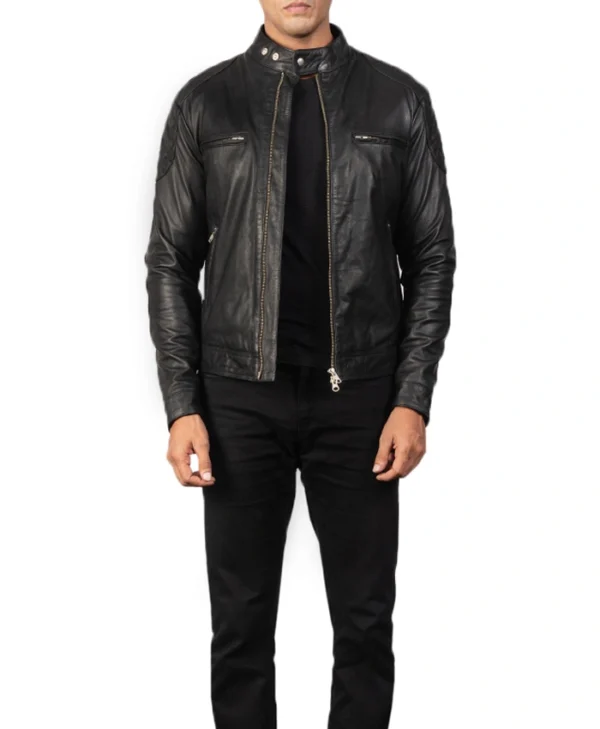 Mens Black Cafe Racer Jacket Stand Up
