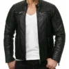 Mens Black Cafe Racer Leather Jacket
