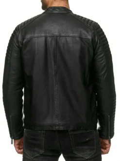 Mens Black Cafe Racer Leather Jacket Back