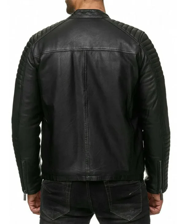 Mens Black Cafe Racer Leather Jacket Back