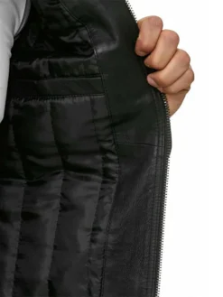 Mens Black Cafe Racer Leather Jacket Closure