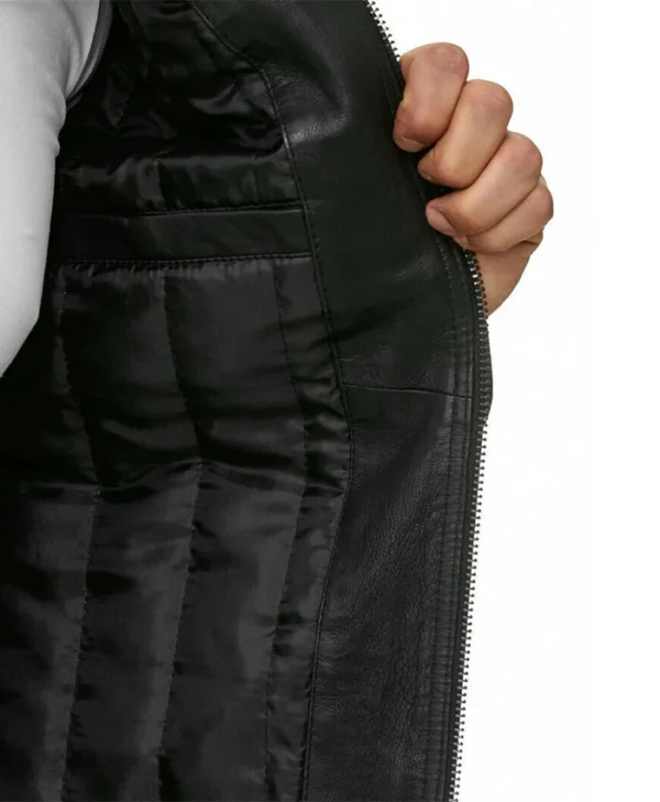 Mens Black Cafe Racer Leather Jacket Closure