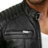 Mens Black Cafe Racer Leather Jacket Collar