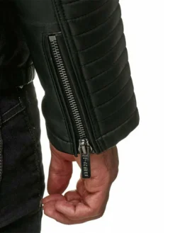 Mens Black Cafe Racer Leather Jacket Cuffs