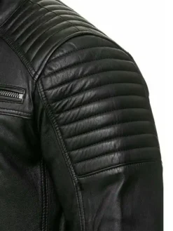 Mens Black Cafe Racer Leather Jacket Quilted