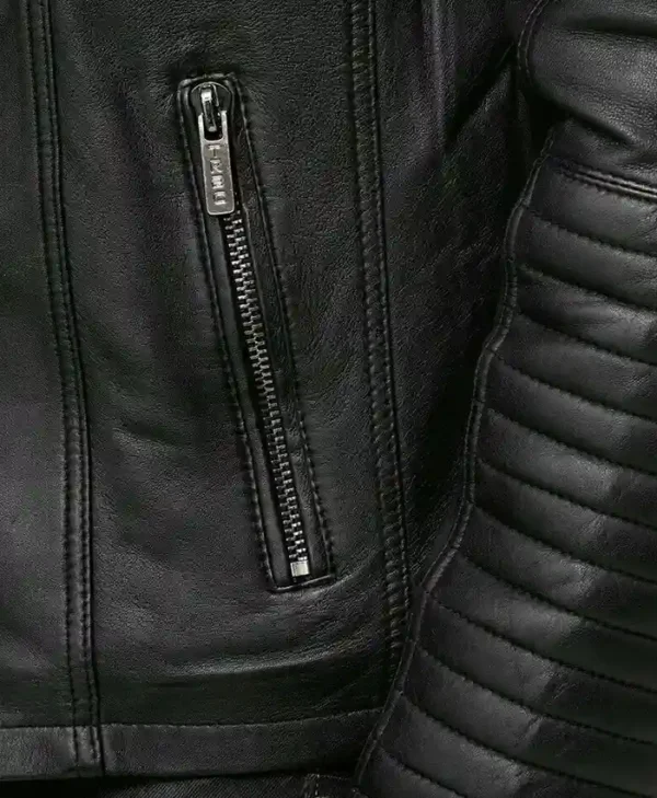 Mens Black Cafe Racer Leather Jacket Sleeves