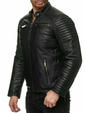 Mens Black Cafe Racer Leather Jacket Style